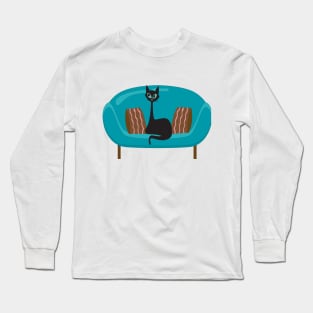 Retro Kitty Sitting on a Mid Century Sofa Long Sleeve T-Shirt